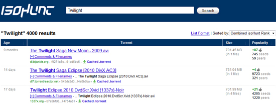 Search Isohunt torrent